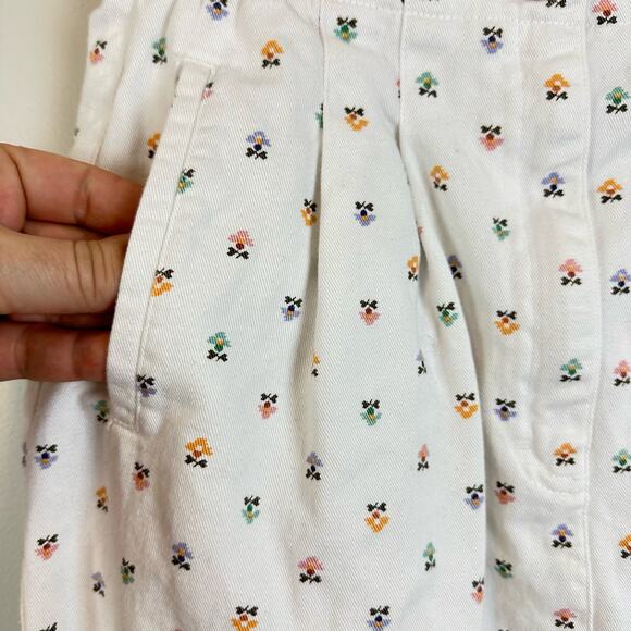 Vintage White Ditsy Floral Pleated Belted Midi Jean Skirt 8 M 80s 90s - Picture 6 of 9